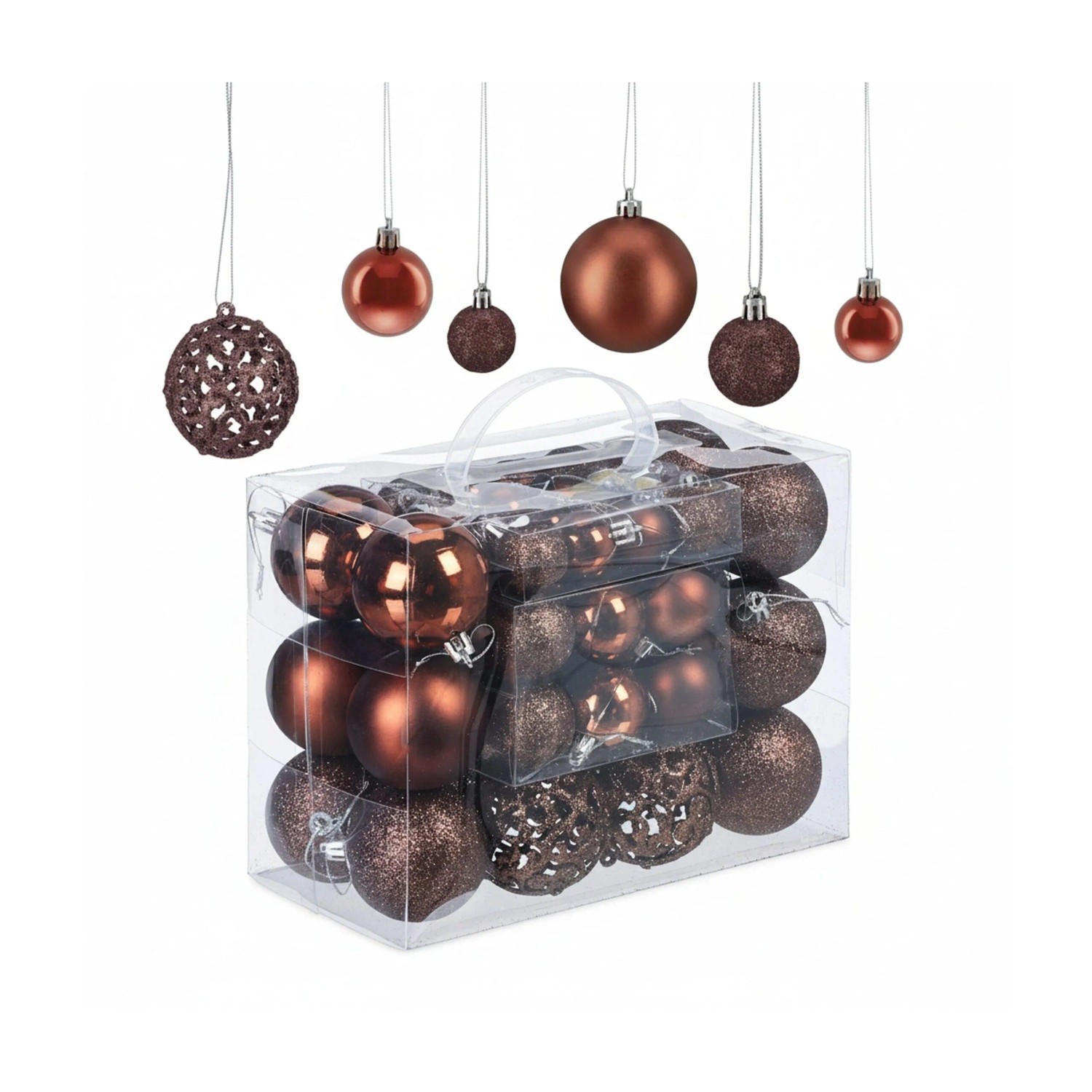 Relaxdays Weihnachtskugeln im 50er Set Polystyrol Braun Glänzend Matt Glitzernd
