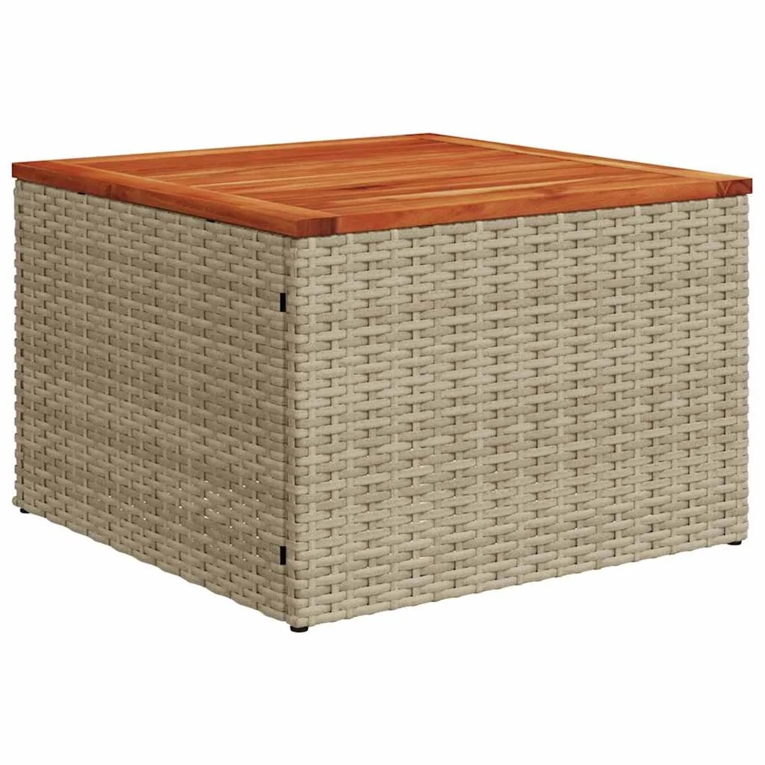 Beiger vidaXL Garten-Tisch aus Rattan mit Akazienholzplatte, Teil der 6-tlg. Sofagarnitur.