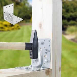 SOTECH Winkelverbinder 90 Grad mit Sicke, feuerverzinkt, an Holz befestigt. 20er Set für stabile Holzverbinder.