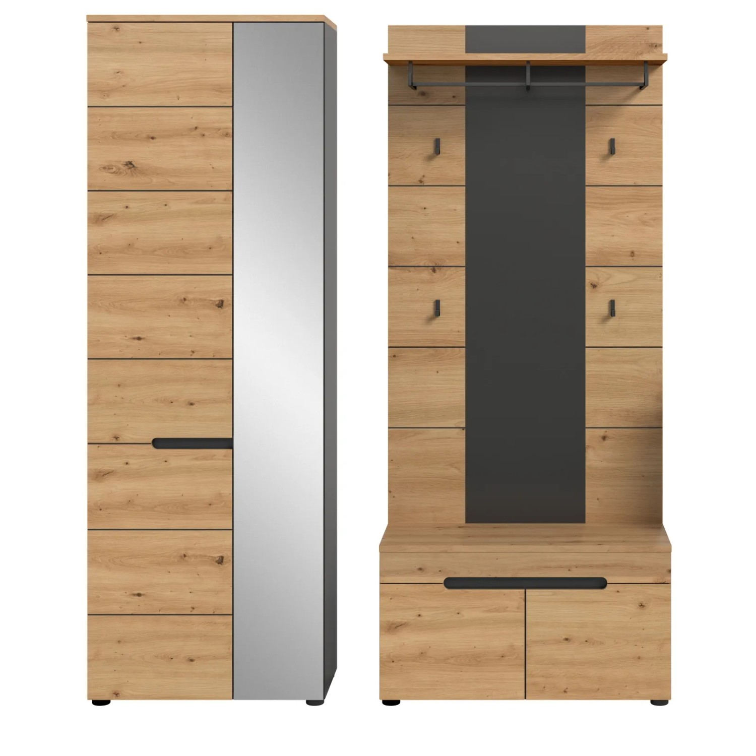Inn.Furn Garderoben-Set 3-teilig in Eiche und Grau 160 cm Cooper_8
