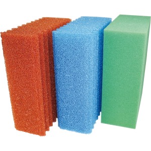 Oase BioSmart Filterschwämme in rot, blau und grün für Teichfilter.