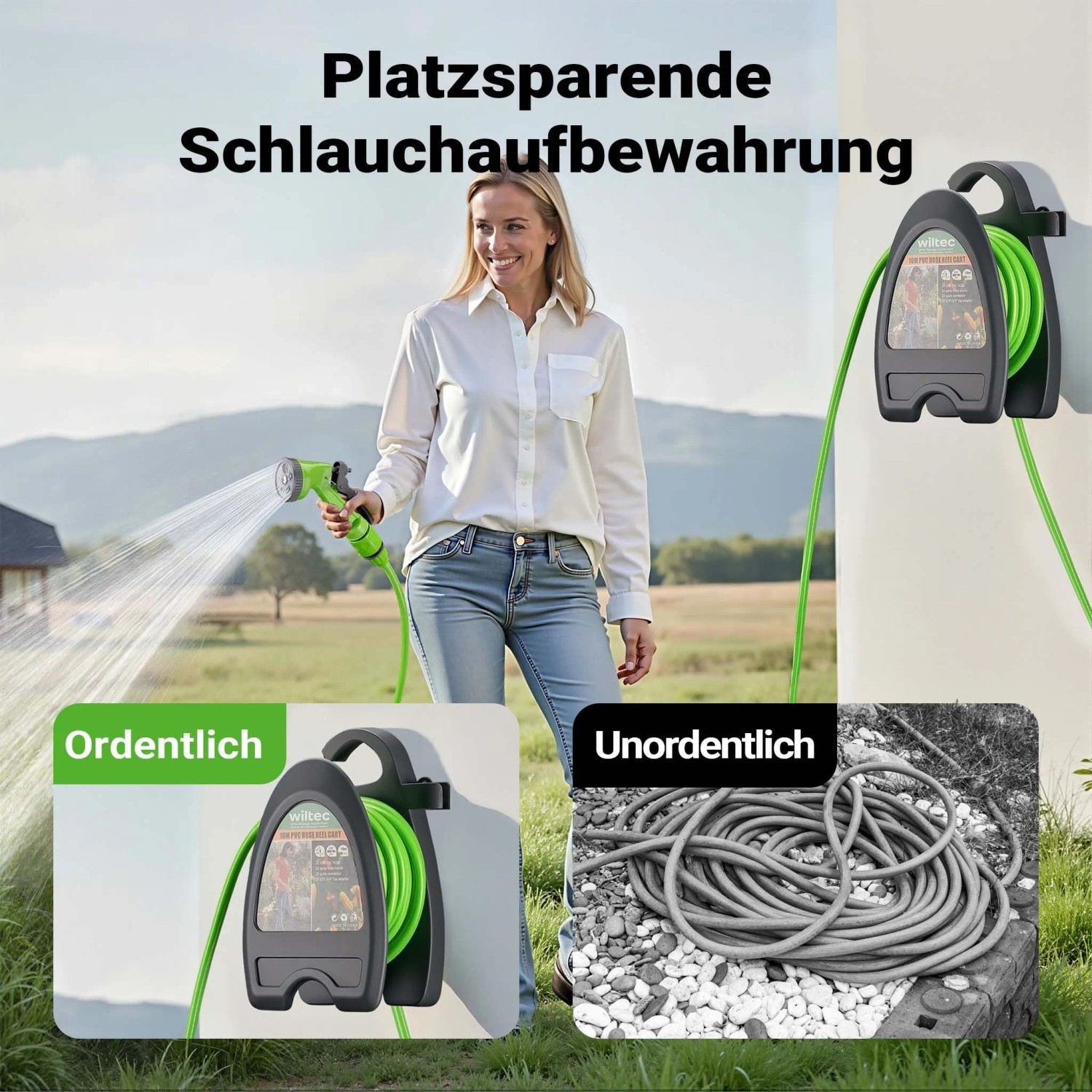 Wiltec Mini Schlauchabroller 10M Schlauchtrommel Gartenschlauch Aufroller_4
