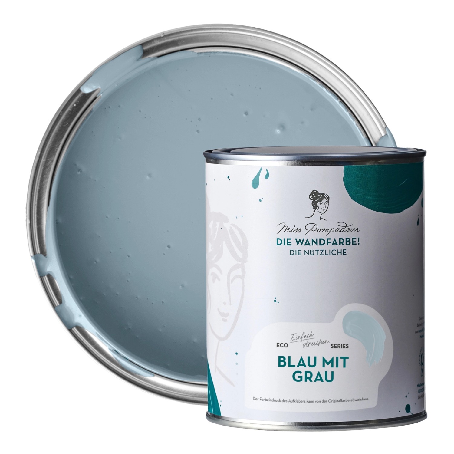 MissPompadour Abwaschbare Wandfarbe Blau mit Grau 1L Hochdeckend Scheuerbeständig