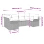 vidaXL Garten-Sofa-Set, 6-teilig, schwarz, Poly Rattan, mit Maßangaben.