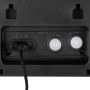 Detailansicht der Reality LED Solar-Wandleuchte Atico: Anschlüsse und Bedienelemente in Schwarz matt.