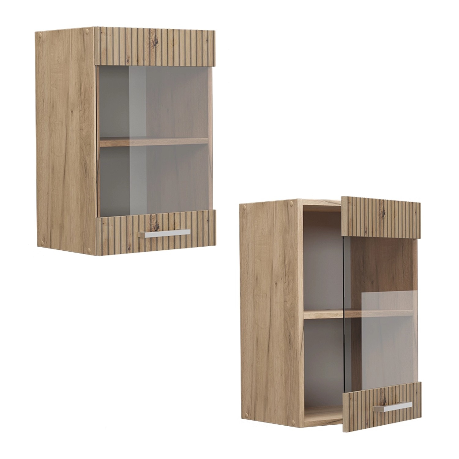 Vicco Küchen Glashängeschrank R-Line, Artisan Eiche/Goldkraft Eiche, 40 cm. Küchenschrank mit Glastür.