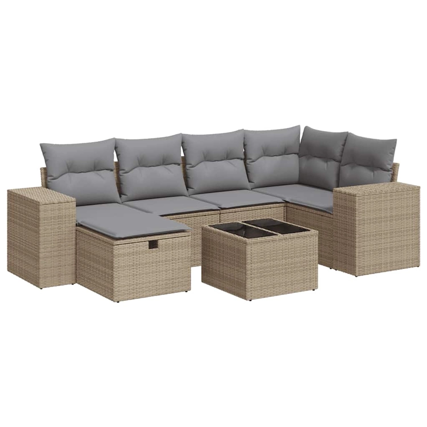 vidaXL 7-Tlg Garten-Sofagarnitur mit Kissen Beige Poly Rattan 3325695
