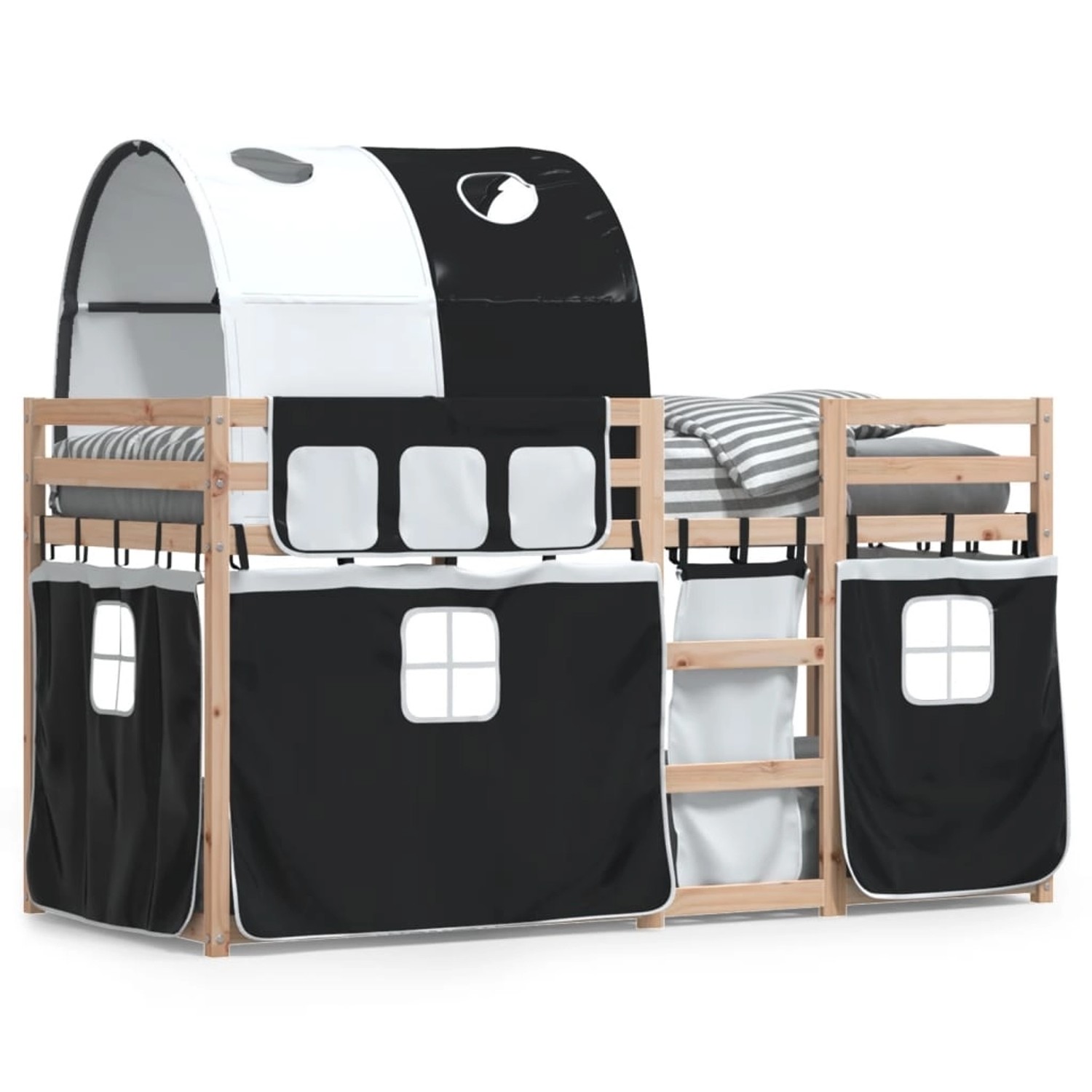 vidaXL Etagenbett mit Vorhängen Weiß & Schwarz 80x200 cm Kiefernholz 328398 günstig online kaufen