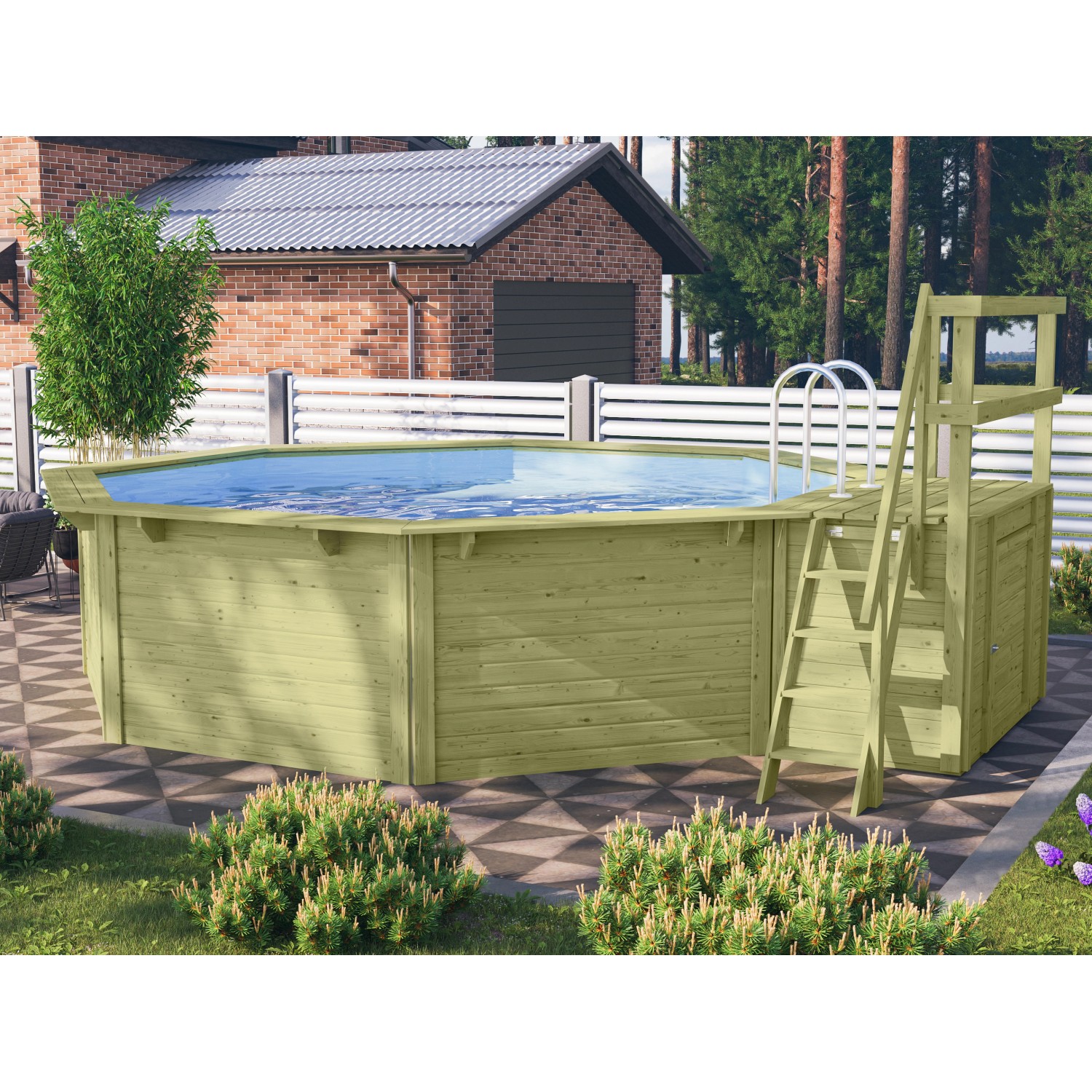 Karibu Pool Modell 2 Set inkl. Filteranlage Skimmer mit Sonnenterrasse