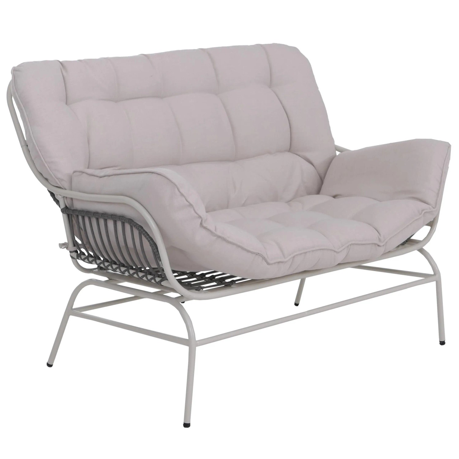 MCW 2er-Sofa P75 Gartenbank Poly-Rattan Metall Hellgrau Polster Beige