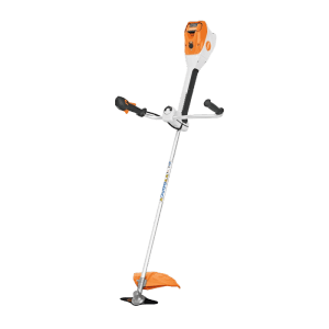 Stihl Akku-Motorsense FSA 200 in Orange-Grau mit Zweihandgriff für Gartenpflege. Leistungsstarker Akku-Trimmer.
