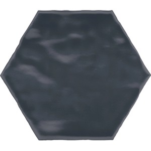 Blaue, glänzende Artisa Hexagon Wandfliese aus Steingut, 15x17,5 cm.