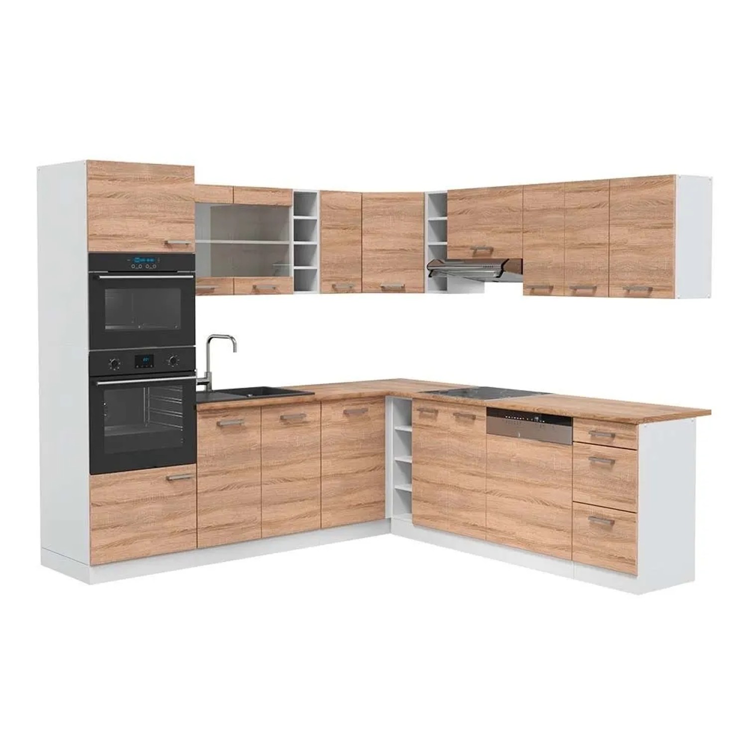 Vicco Eckküche R-Line Sonoma/Weiß 247 x 82, AP Eiche