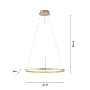 Moderne, messingfarbene Just Light Pendelleuchte Ritus, Ø 60 cm, mit warmweißem Licht und 3-Stufen-Dimmer.
