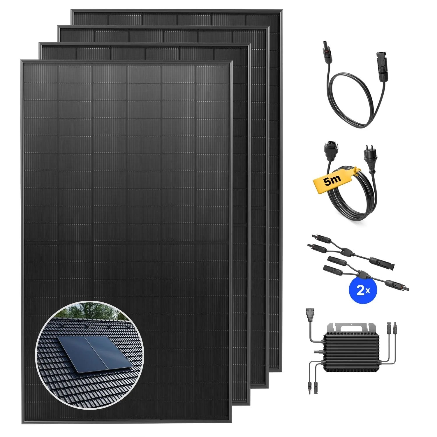 Solakon Balkonkraftwerk 2000W Solaranlage mit Ziegeldach Halterung Paarmontage Steckerfertig Komplettset Photovoltaik 800W Kabellänge 5m