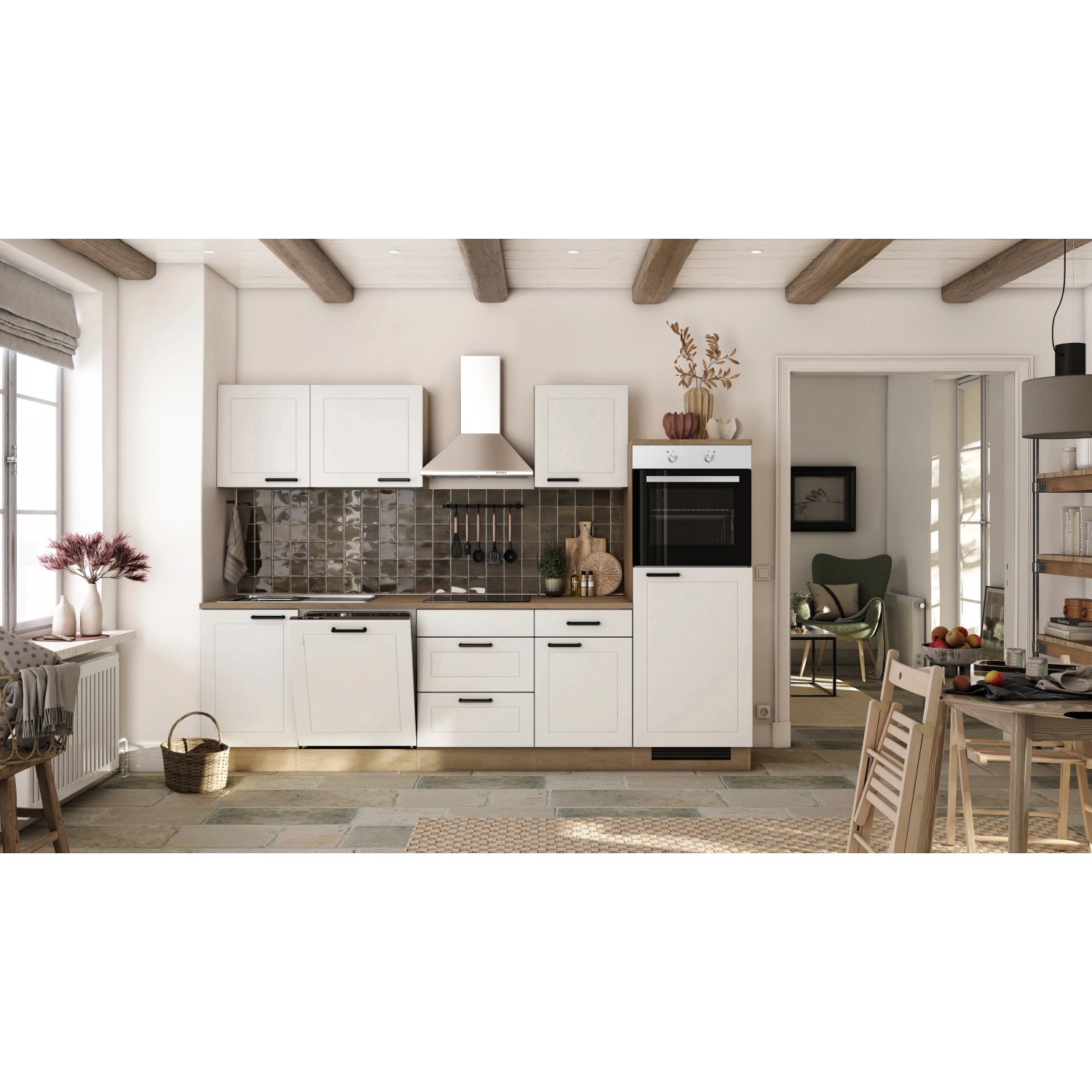 Flex-Well Exclusiv Küche 2320-016 Julia 280 cm Weiß matt-Cosmopolitan Eiche günstig online kaufen