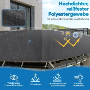 Sekey Balkonsichtschutz, anthrazit, 90x300cm, aus reißfestem Polyestergewebe als Wind- und Sichtschutz.