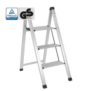 TRUTZHOLM Alu Trittleiter 3 Stufig Klappbar 150kg Anti Rutsch Trittflächen TÜV GS Silber