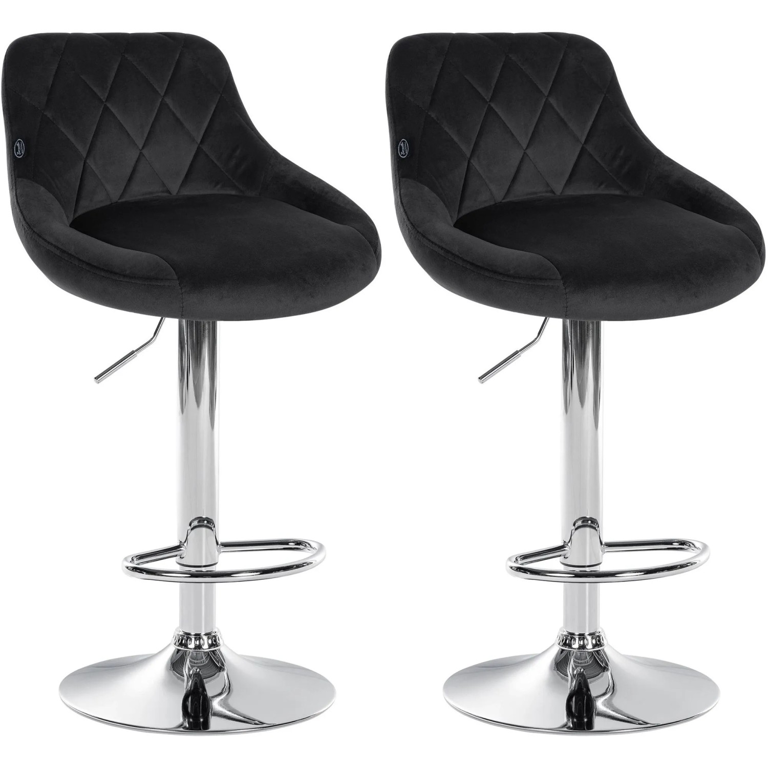 CLP 2er Set Barhocker Lazio Samt Schwarz/Chrom