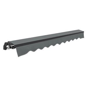 Graue Juskys Gelenkarmmarkise 400x300 cm für Balkon & Terrasse. Sonnenschutz mit Kurbel.