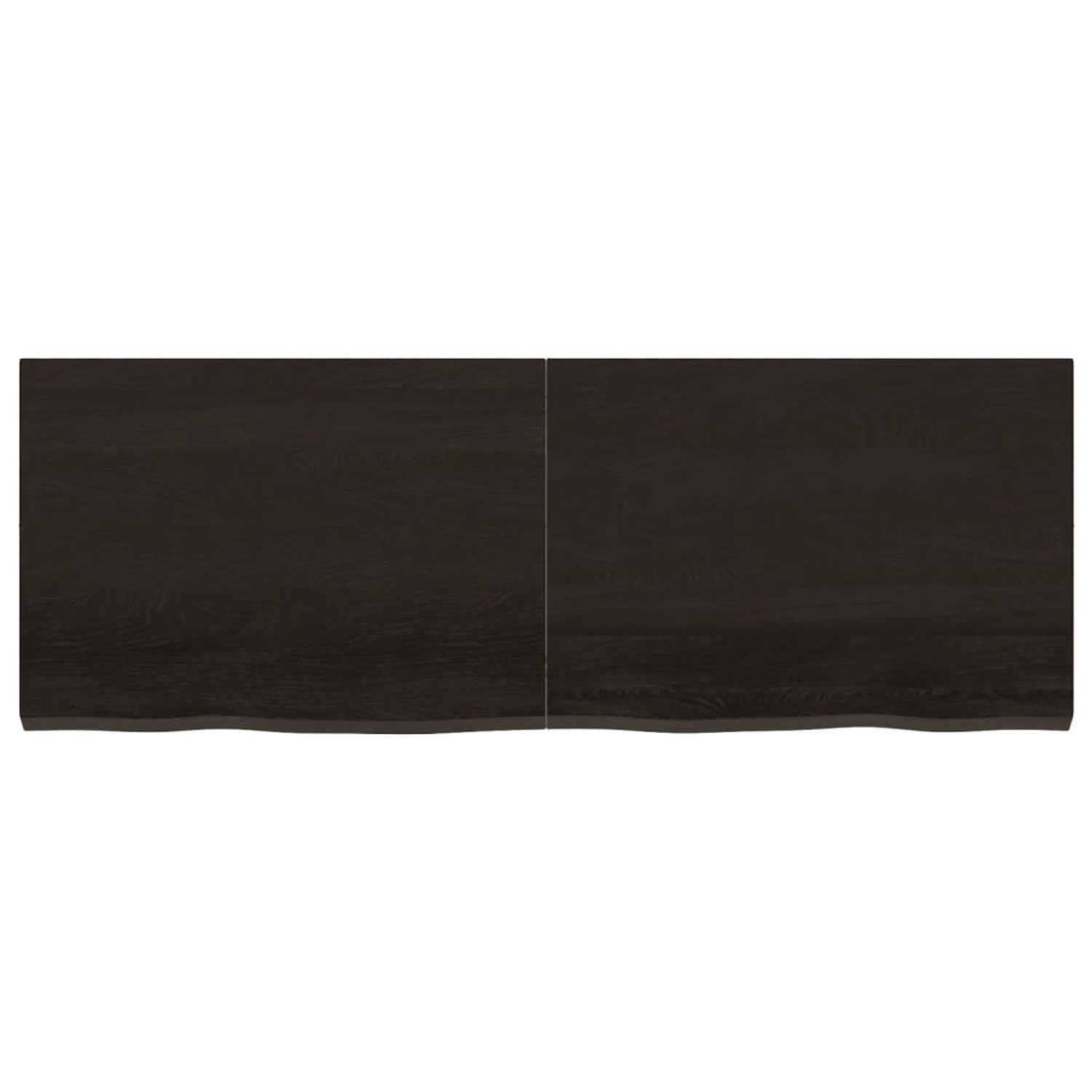 Dunkelgraue vidaXL Waschtischplatte aus Massivholz, 140x50 cm, mit natürlicher Baumkante.