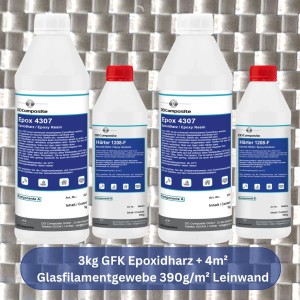 GFK Epoxidharz Set: 3kg Epoxidharz mit Härter und 4m² Glasfilamentgewebe für Reparaturen und Modellbau.