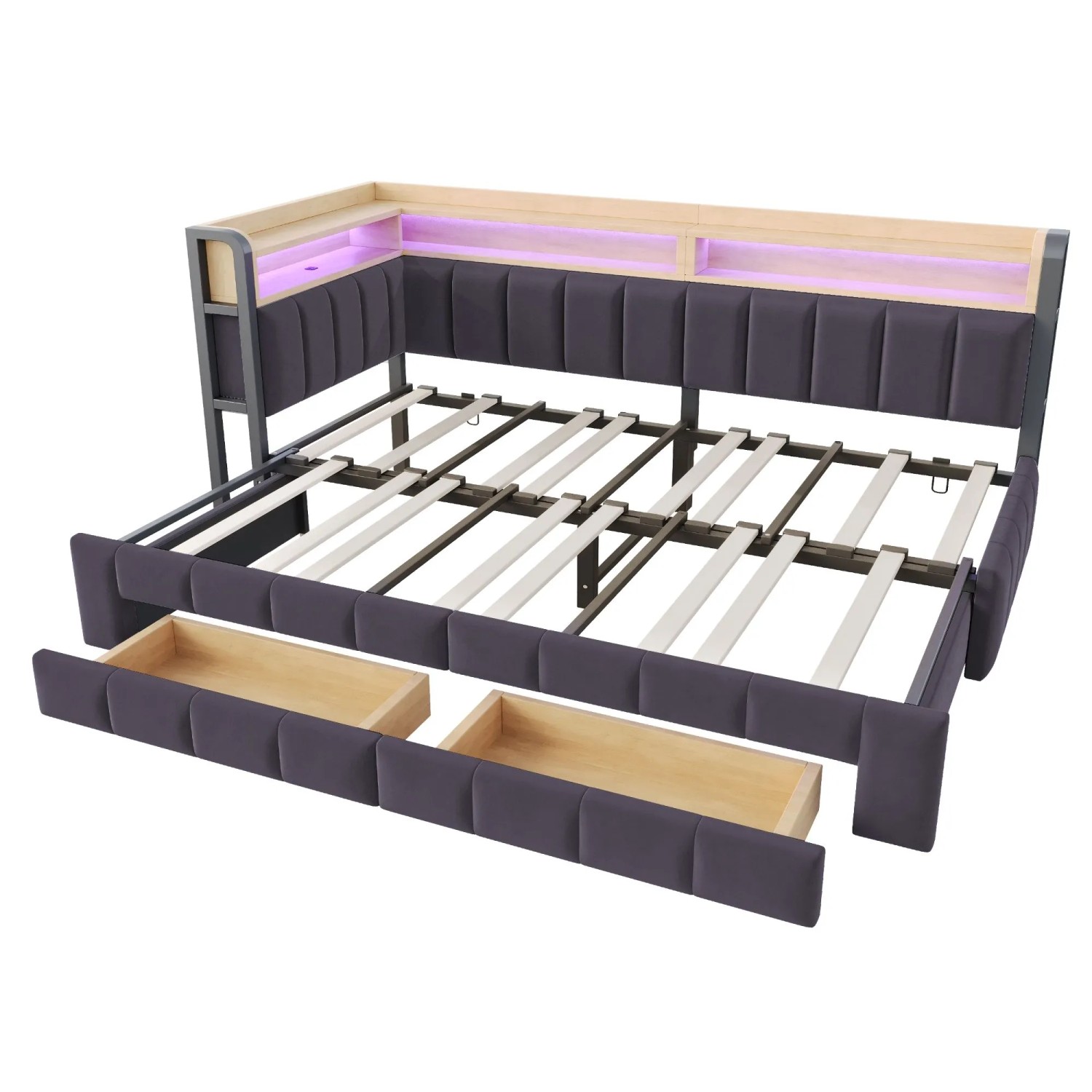 Merax Schlafsofa 90/180x200cm LED USB Samt Dunkelgrau