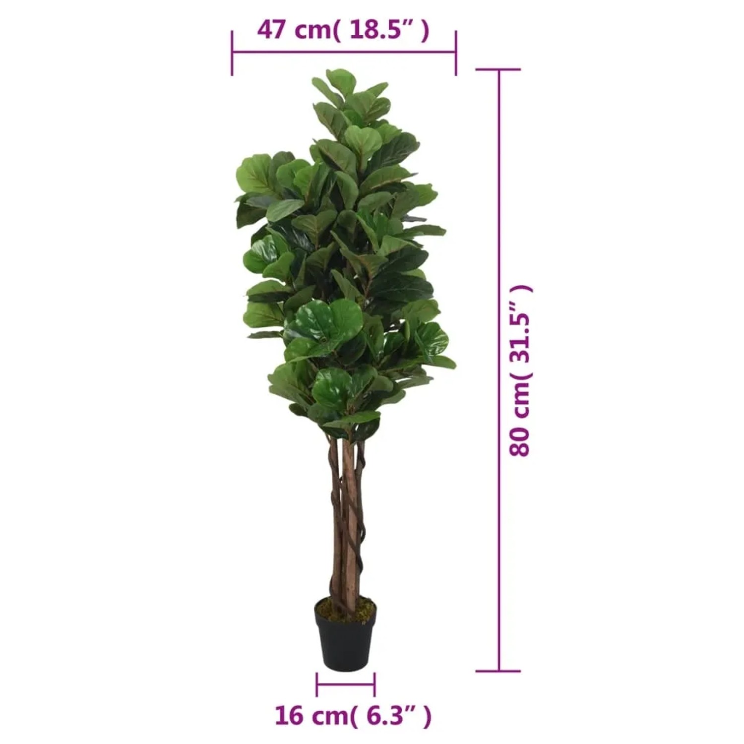 Künstlicher Feigenbaum, 80 cm hoch, mit 96 grünen Blättern im Topf. Dekorative Kunstpflanze für Innenräume.