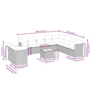 vidaXL Garten-Sofagarnitur, 11-teilig, schwarz, Poly Rattan, mit Kissen. Gartenmöbel-Set mit Tisch und Sofas.