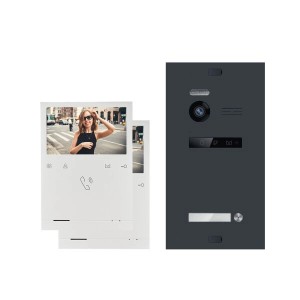 Balter Evo Video Türsprechanlage für 1 Familienhaus, anthrazitgraue Türstation und zwei Monitore.