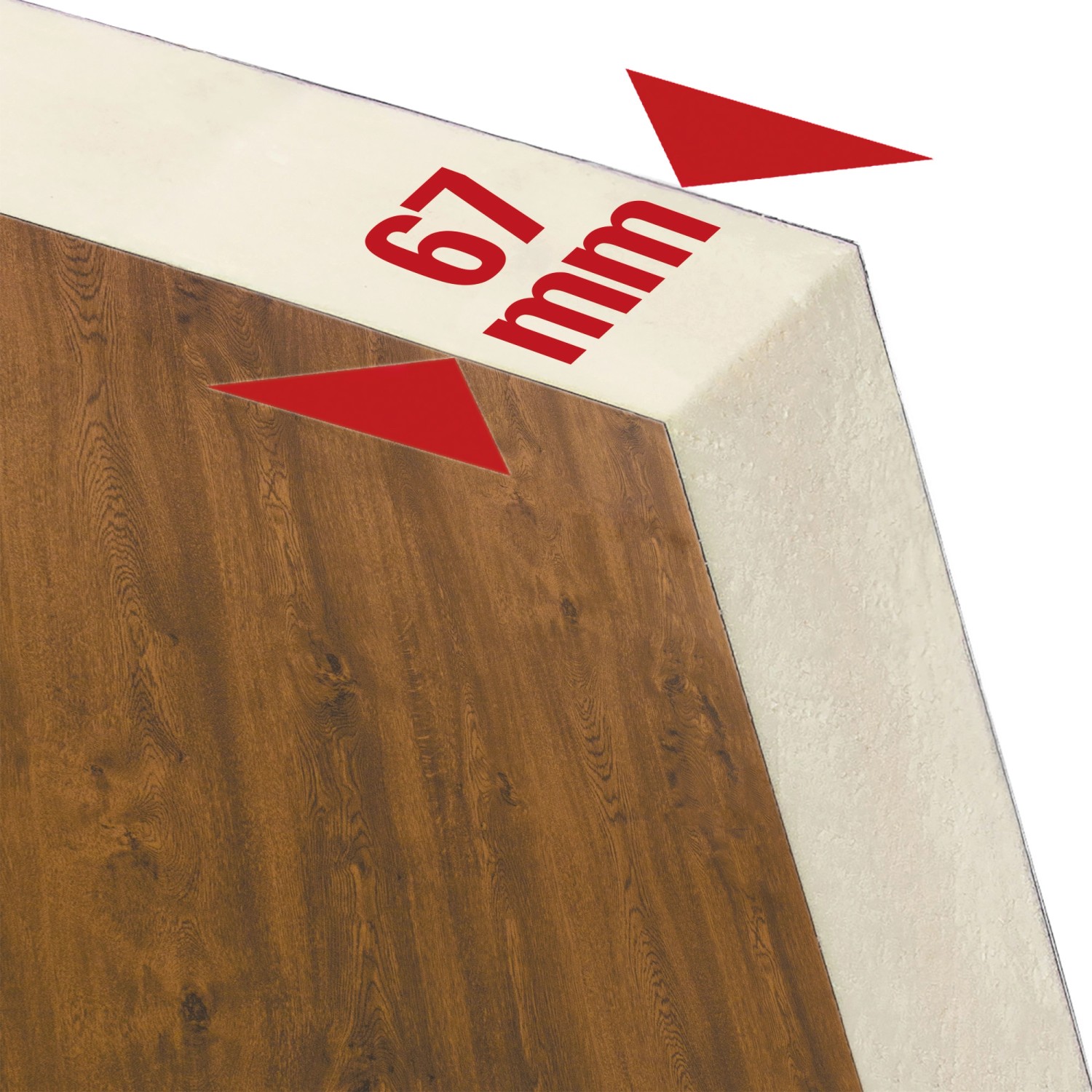 Detailaufnahme Splendoor Haustür Berlin Prime Nussbaum: 67mm Bautiefe des Türblatts.