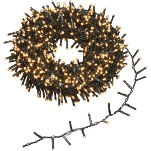 Aufgerollte Außen-Lichterkette mit 1.000 warmweißen LEDs und grünem Kabel für Garten, Terrasse, Balkon.