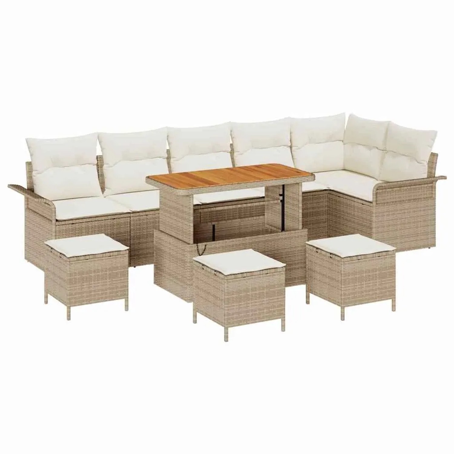vidaXL Garten-Sofa-Set mit Kissen mit Speicher 10-Tlg Beige und Creme 3364111