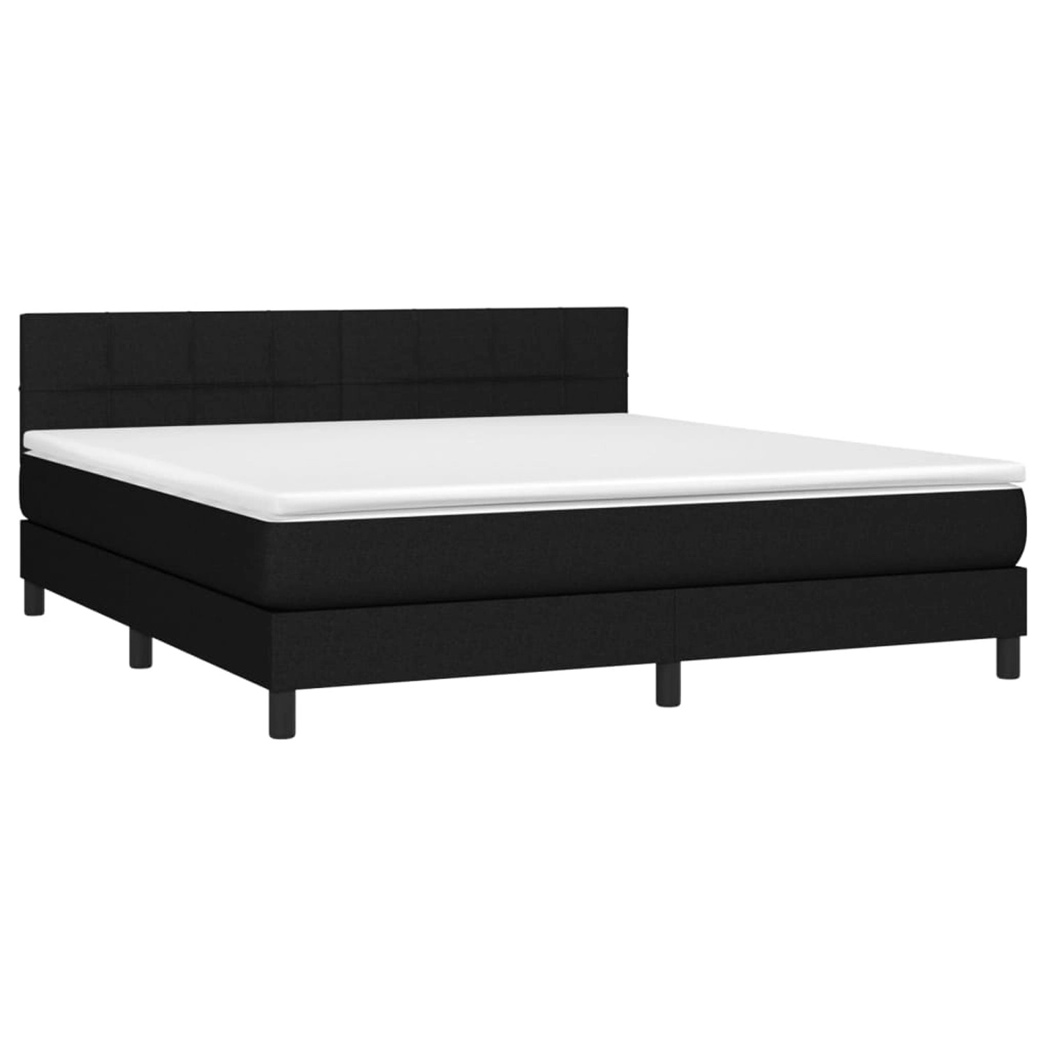 Schwarzes vidaXL Boxspringbett (160x200 cm) mit Matratze und Kopfteil.