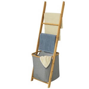 SoBuy Handtuchhalter mit 3 Stangen, Wäschebeutel, Bambus. Bad-Standregal mit Handtüchern.