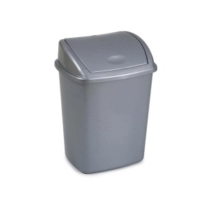 Grauer PROREGAL Mülleimer mit Klappdeckel, 15 Liter, aus Kunststoff.