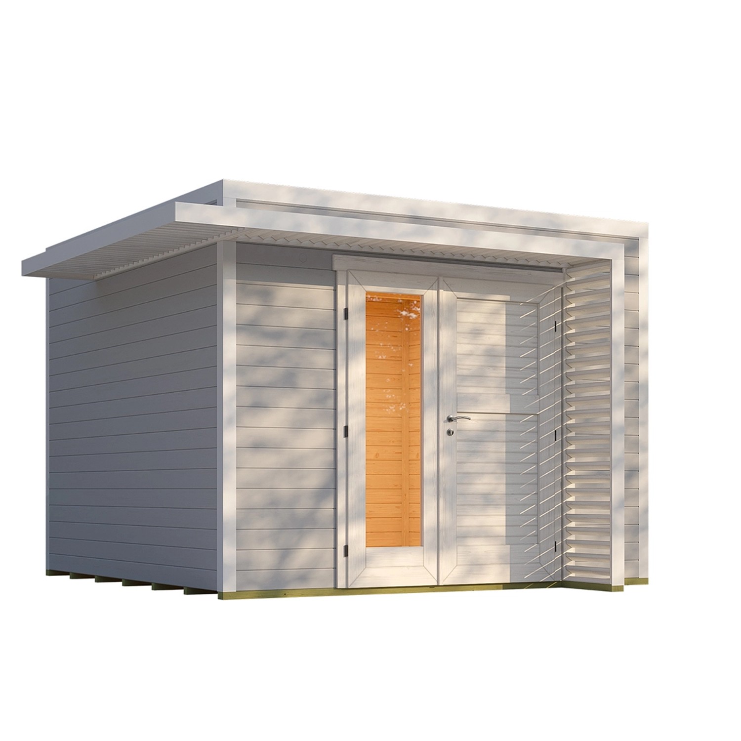 Weka Gartenhaus Amberley 1,5-Fache Tür Grau-Weiß 300 cm x 300 cm günstig online kaufen