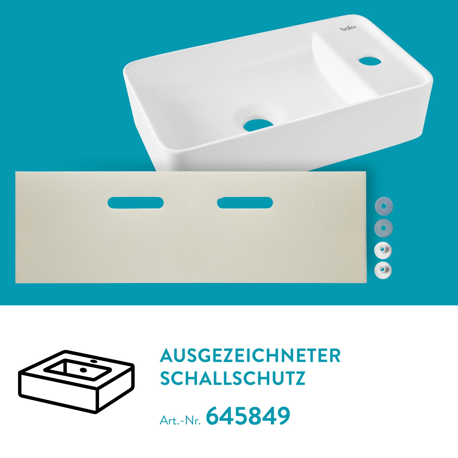 baliv Davenport Waschbecken, weiß, mit Schallschutz für Gäste-WC. Wand- oder Aufsatzmontage.