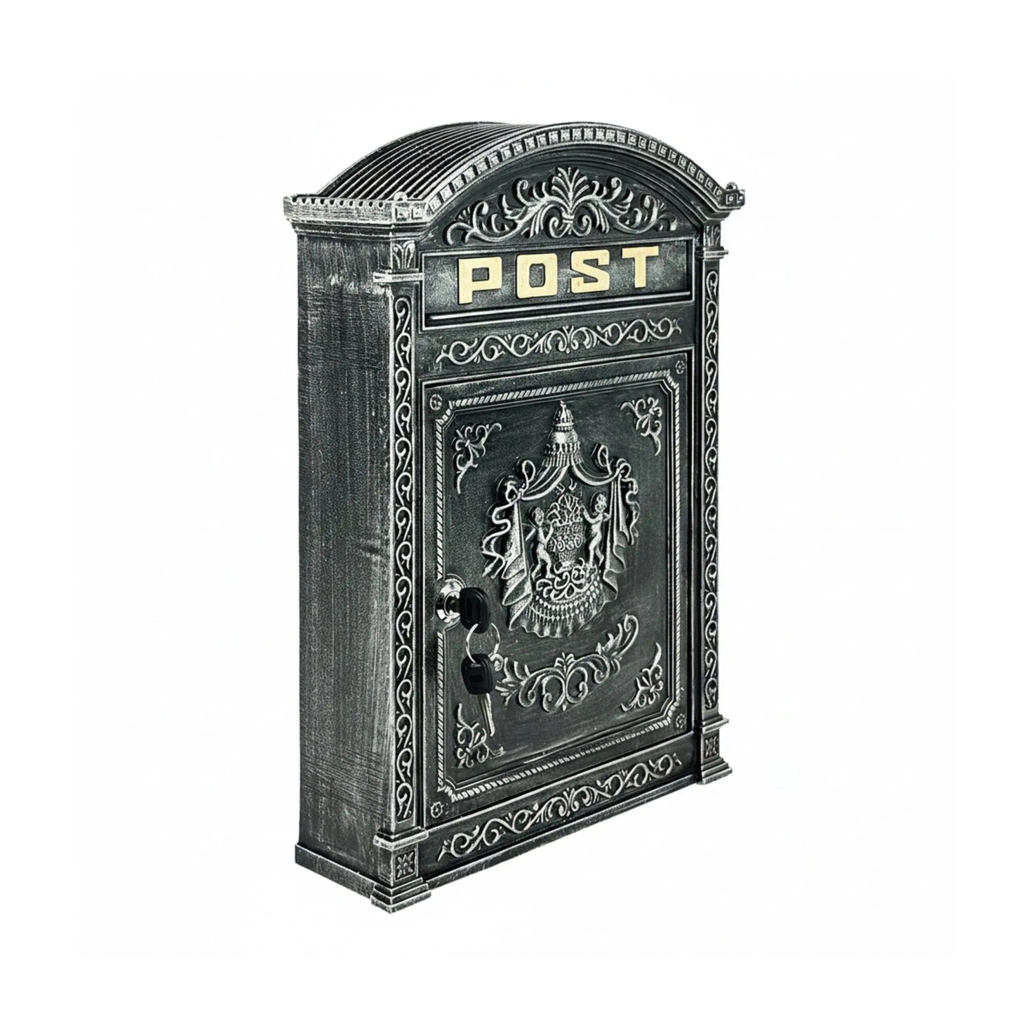 Relaxdays Briefkasten Aluguss Stahl Grau Abschließbar Antik 44,5 cm x 31 cm x 9,5 cm 3,6 kg