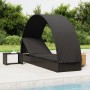 Schwarze vidaXL Sonnenliege mit Runddach aus Poly Rattan, ideal für Garten und Terrasse.