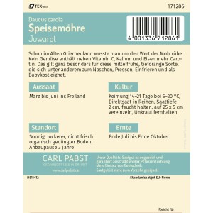 Pabst Keimkraft Juwarot Speisemöhre Saatgut für mittelfrühe, karotinreiche Möhren.
