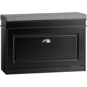 SoBuy Schuhkipper mit Sitzkissen und Klappe MDF Schwarz FSR82-L-SCH