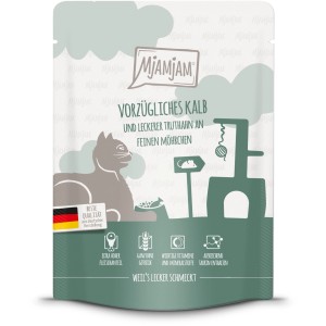 MjAMjAM Katzen-Nassfutter mit Kalb, Truthahn & Möhren, 300g Packung.