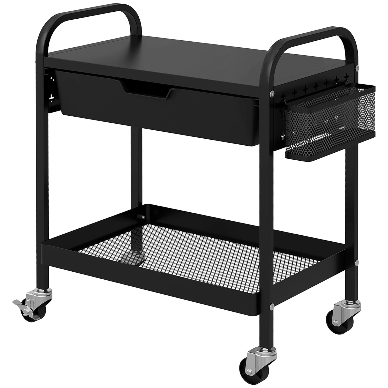 HOMCOM Rollwagen Kunststoff Stahl Schwarz 61L x 32,6B x 58,5H cm günstig online kaufen