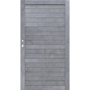 Graues Sichtschutzzaun Tor Neo Design aus Holz, 98x179 cm, mit horizontalen Profilen.
