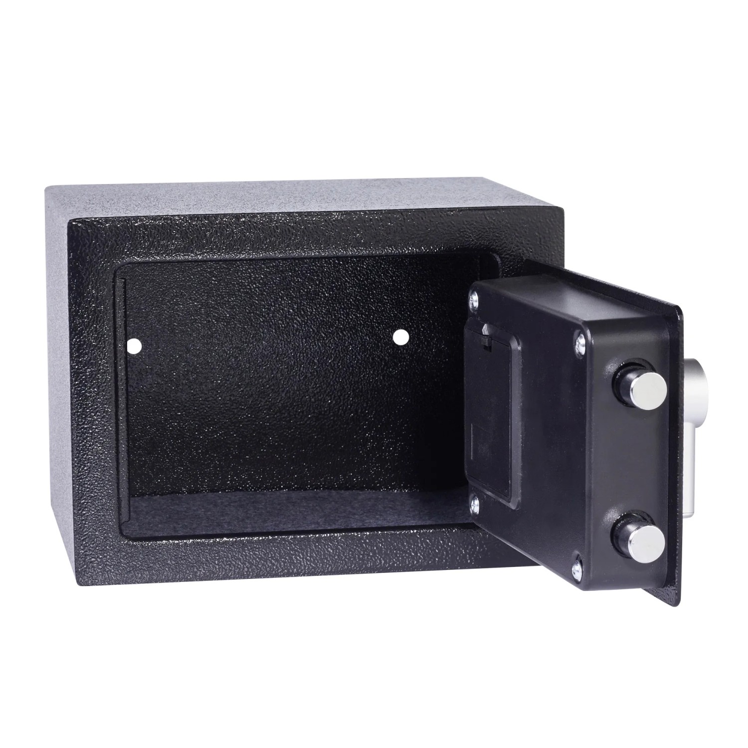 Offener, schwarzer Yale Tresor Value Safe XS mit Code-Eingabe und 3,8 l Volumen.