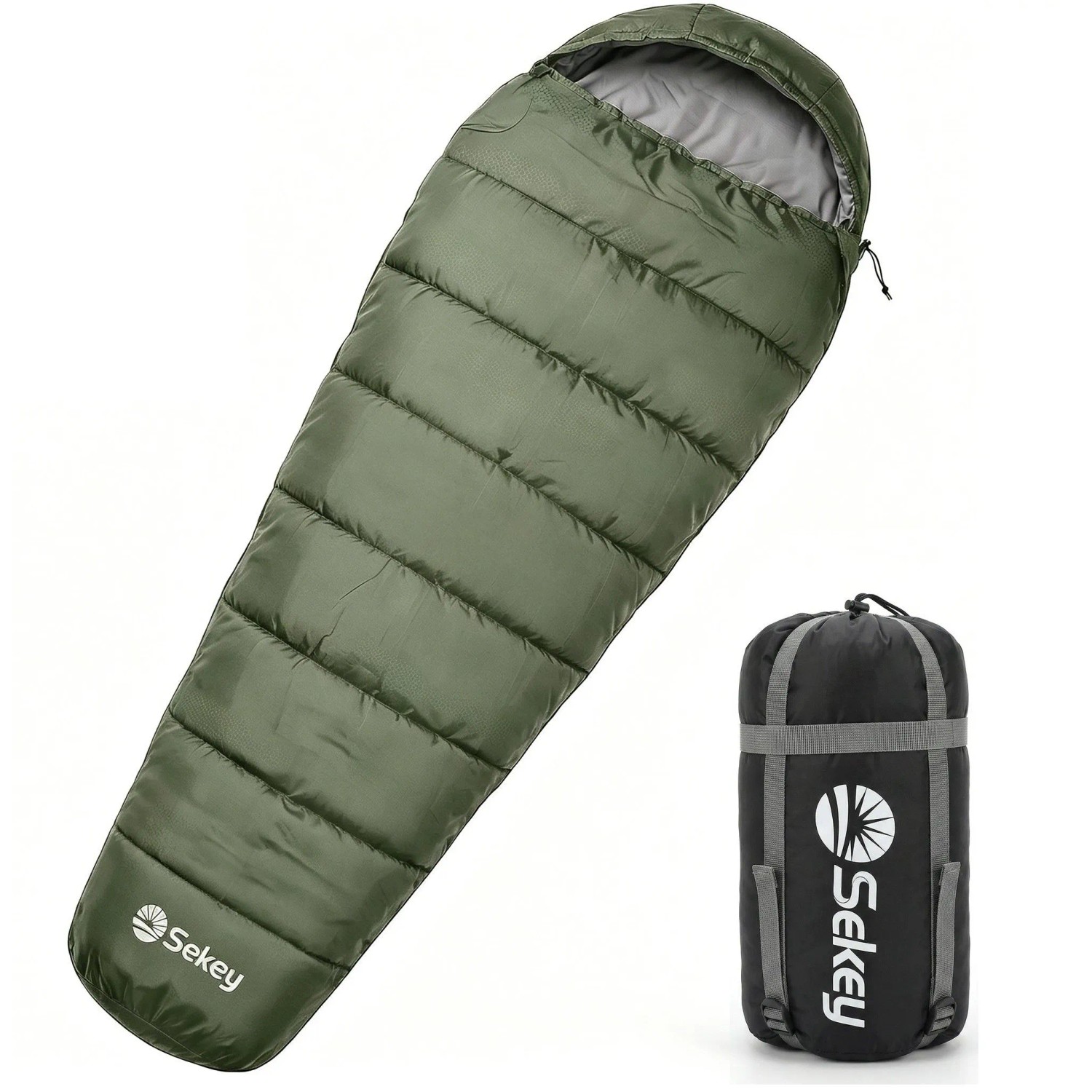 Sekey Schlafsack 220x80x50cm Mumienschlafsack Camping 1,7kg Grün