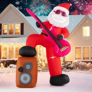 Aufblasbarer, leuchtender Weihnachtsmann mit Gitarre auf Lautsprecher, 180 cm, Weihnachtsdeko für Außen.