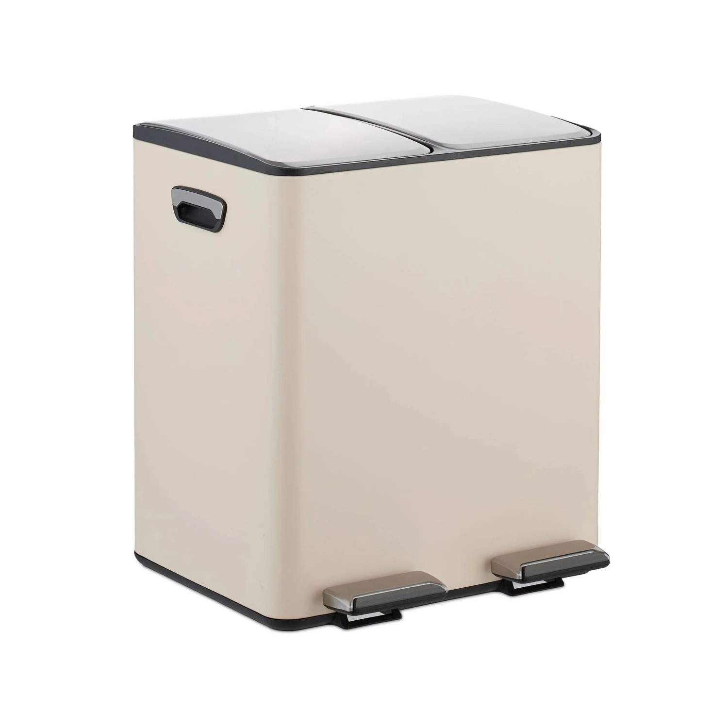 Relaxdays Küchenmülleimer Eisen Beige 2 Fächer Trittpedal Soft Close 47,5 cm x 42 cm x 37 cm 5,9 kg