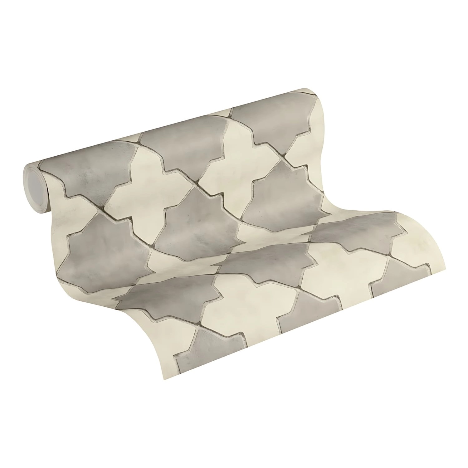 PROFHOME Vliestapete mit geometrischem Muster in Grau und Creme.